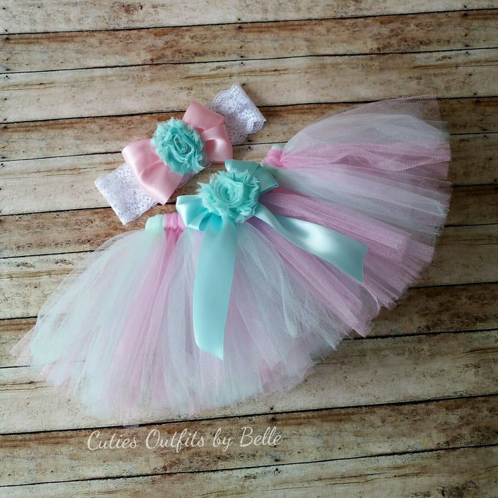 Baby Girls Tutu, Pink and Mint Tutu, Baby Tutu , Princess Tutu,  Tutu Headband