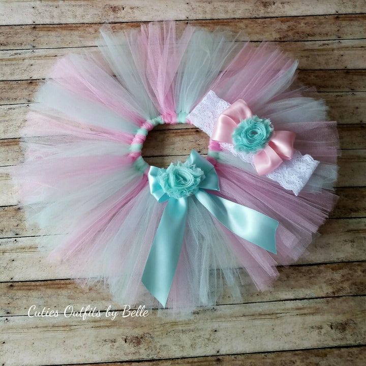 Baby Girls Tutu, Pink and Mint Tutu, Baby Tutu , Princess Tutu,  Tutu Headband