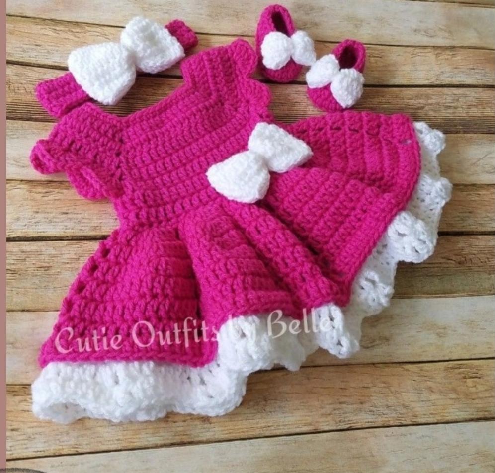 Hot Pink Crochet Baby Dress, Take Home Baby Outfit, Coming Home Dress Lilac / 2pc Dress & Headband 3-6 Months Hot Pink Crochet Baby Dress, Take Home Baby Outfit, Coming Home Dress Lilac / 2pc Dress & Headband 3-6 Months