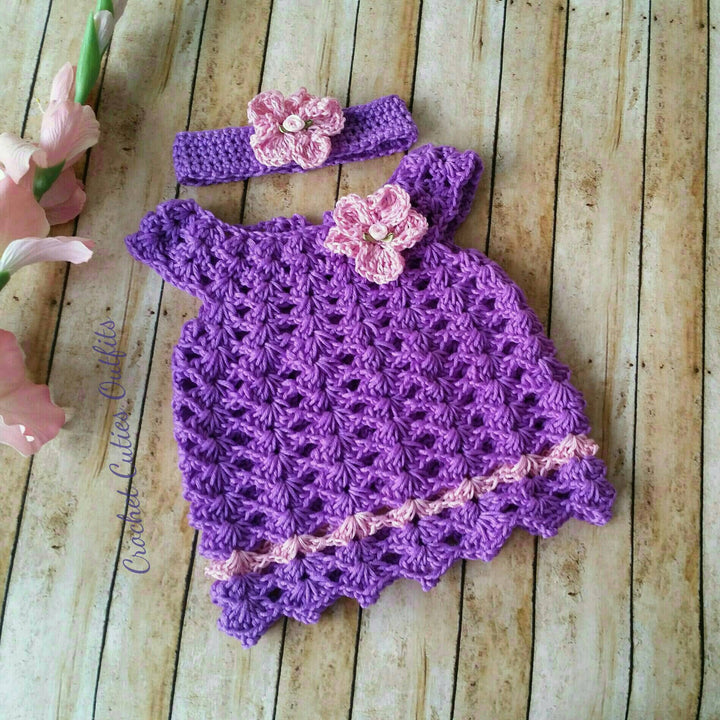 Crochet Baby Dress Pattern Newborn Outfit Baby Girl Clothes Crochet Baby Dress Digital Download Pattern PDF Pattern Purple Crochet Baby