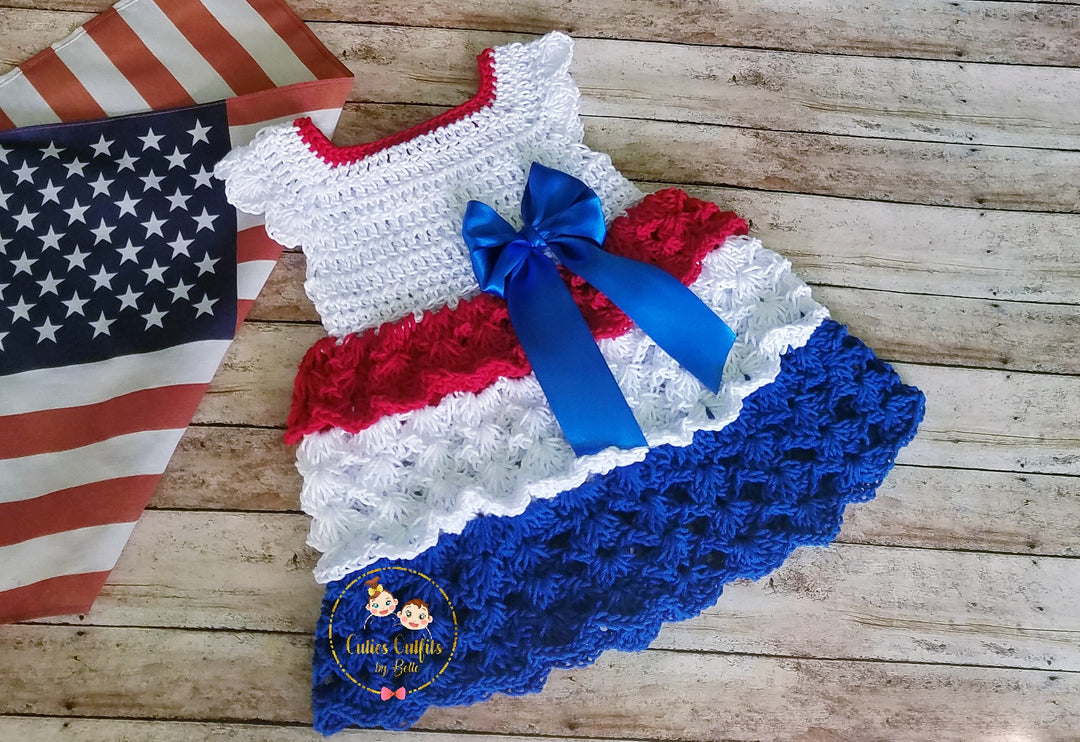 Crochet Baby Dress Free Tutorial, Crochet Baby Dress 4th of July