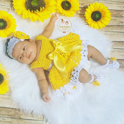 Crochet Baby Dress Free Pattern, Yellow Baby Dress Crochet Tutorial