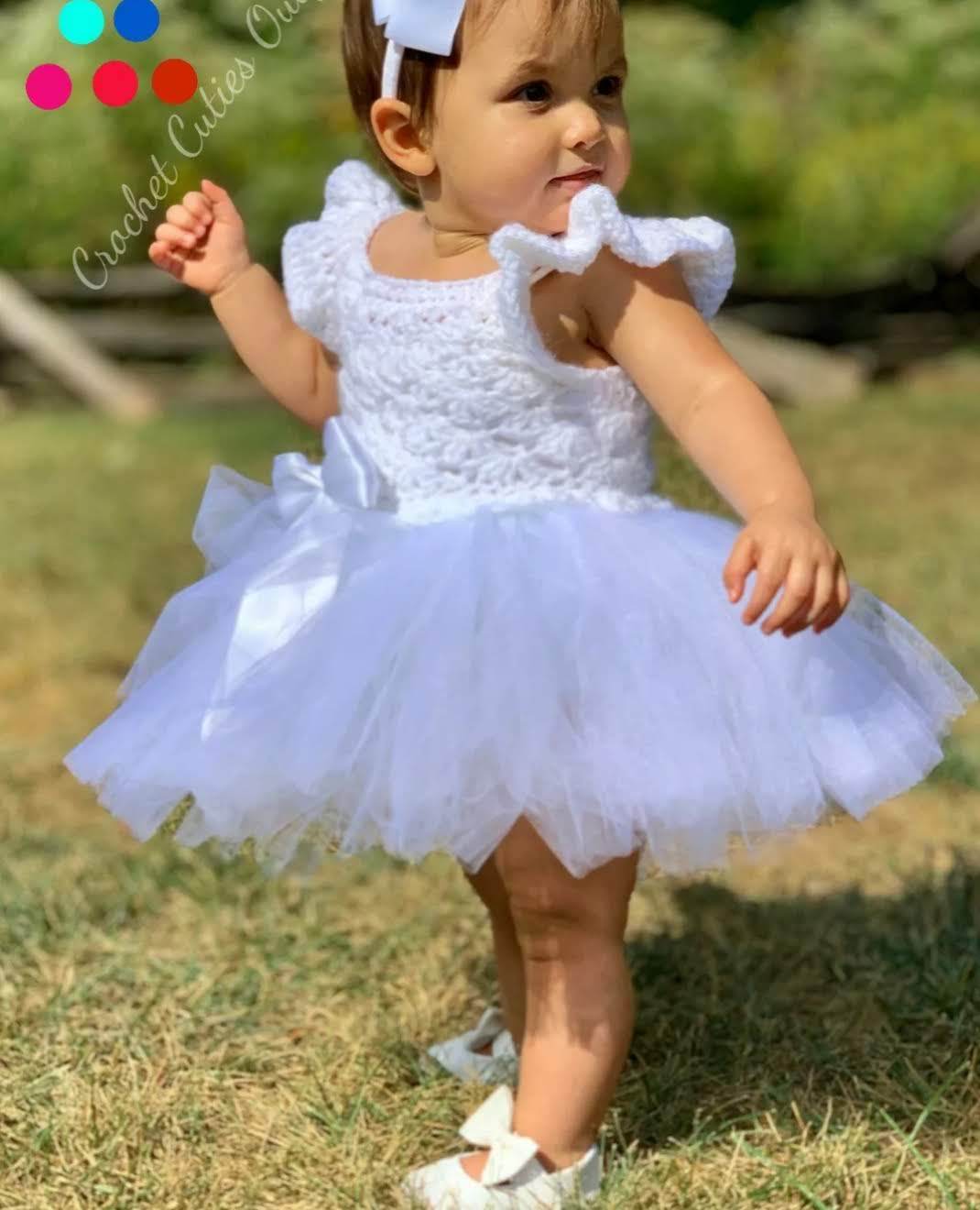 Crochet Tutu Dress for Babies, Baby Girl Birthday Outfit.