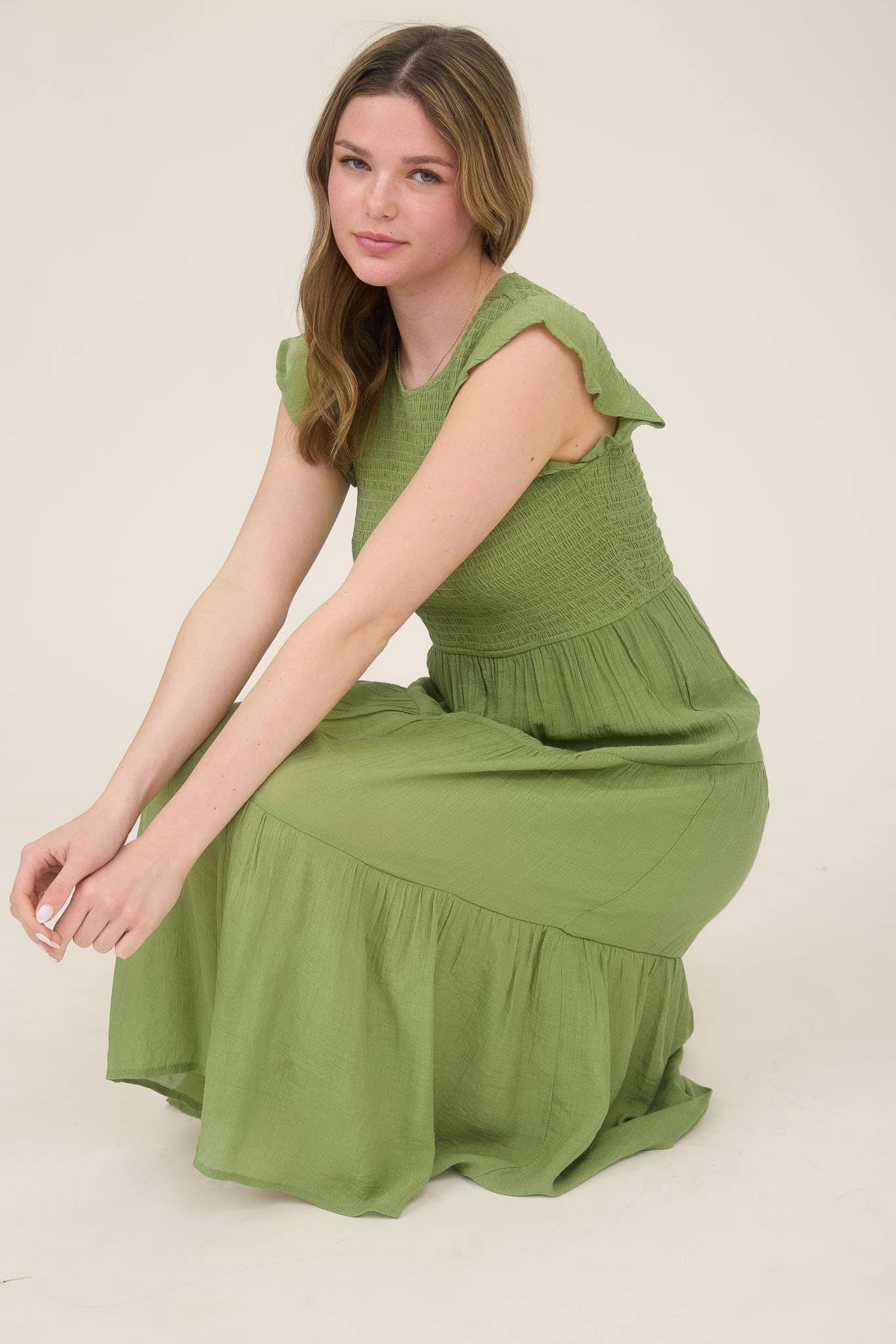 WOMEN SMOCKED TIERED MIDI DRESS HOT PINK S/M/L