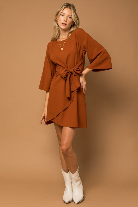 Kimono sleeve tie waist wrap dress on sale