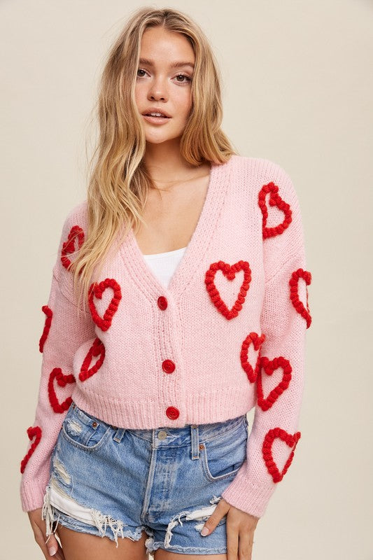 Lots of Love Knit Copped Heart Cardigan