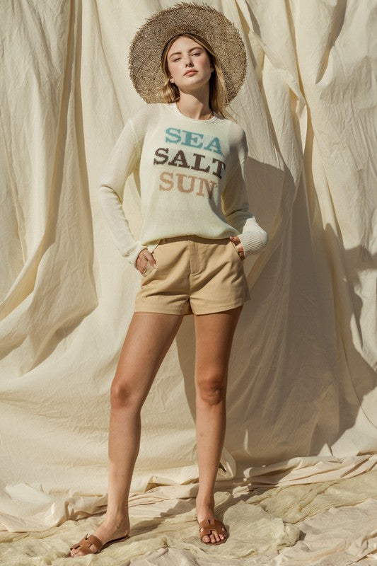 Round Neck Long Sleeve Sea Salt Sun Sweater