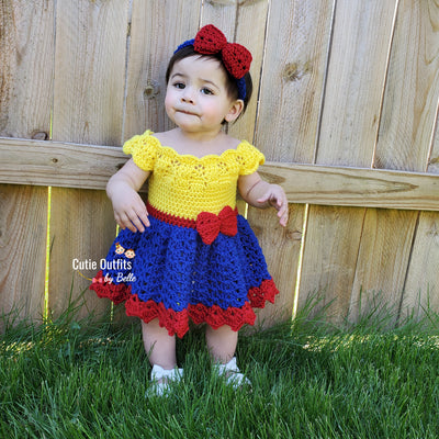 Yellow blue red crochet baby girl dress