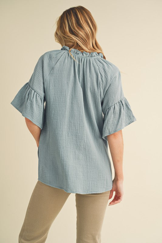 Tes 3/4 Sleeve Ruffle Top