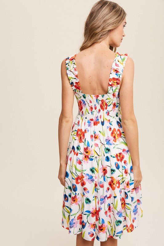 Women Floral Dress, Flower Print Square Neck Dress