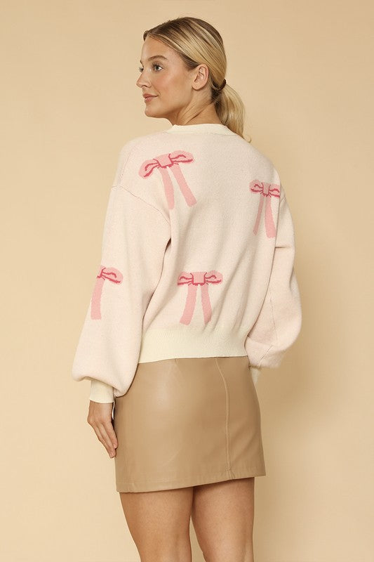 Bow knit sweater, Women Sweater with Pink Bows