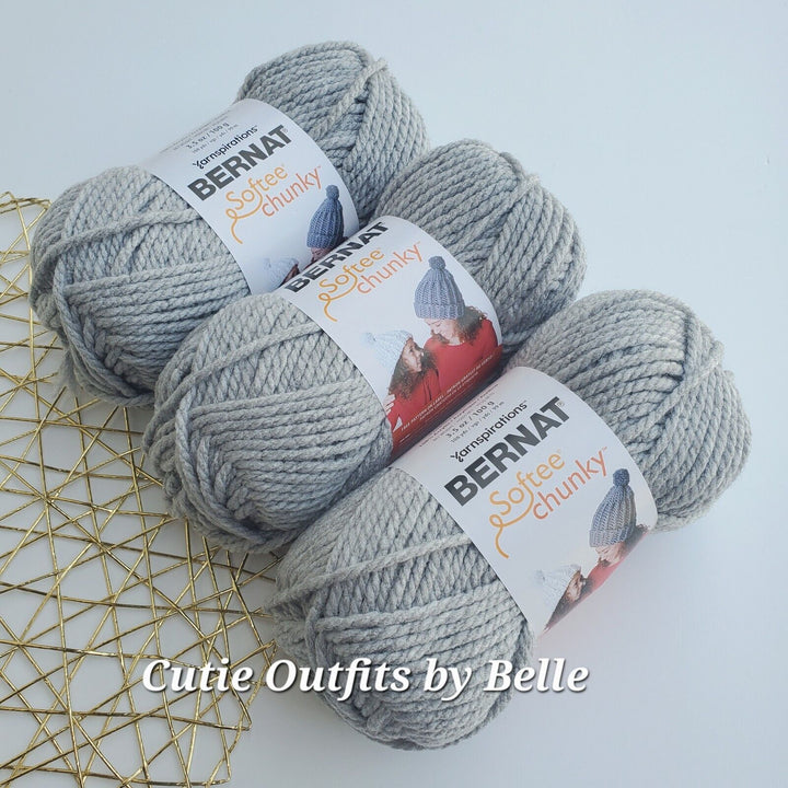 3 PACK Gray Rose Bernat Softee Chunky Yarn, MORE Colors, Super Bulky 3.5 oz/100g