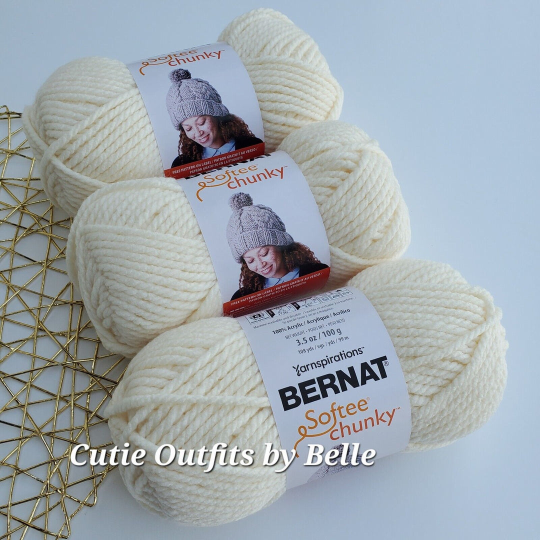 3 PACK Bernat Softee Chunky Yarn, MORE Colors, Super Bulky 3.5 oz/100g