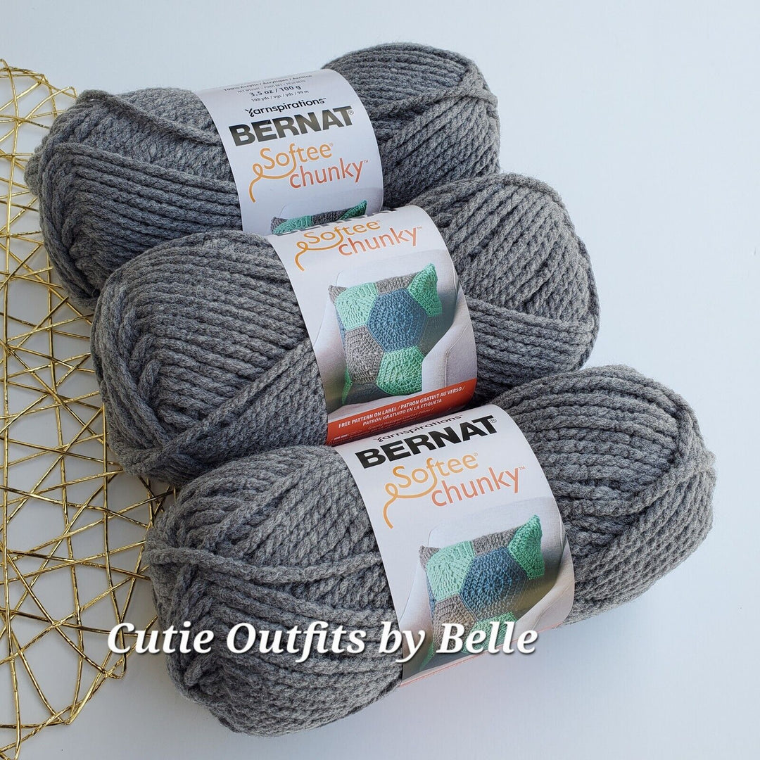 3 PACK Gray Rose Bernat Softee Chunky Yarn, MORE Colors, Super Bulky 3.5 oz/100g