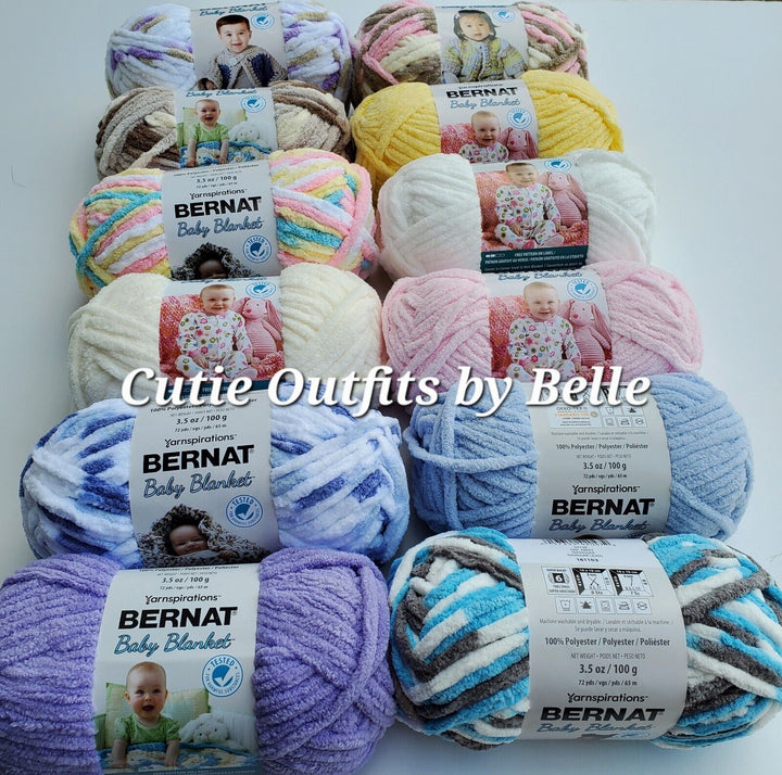 Bernat Baby Blanket Yarn, SMALL Ball 3.5oz/100g Polyester Crochet Knitting Yarn 