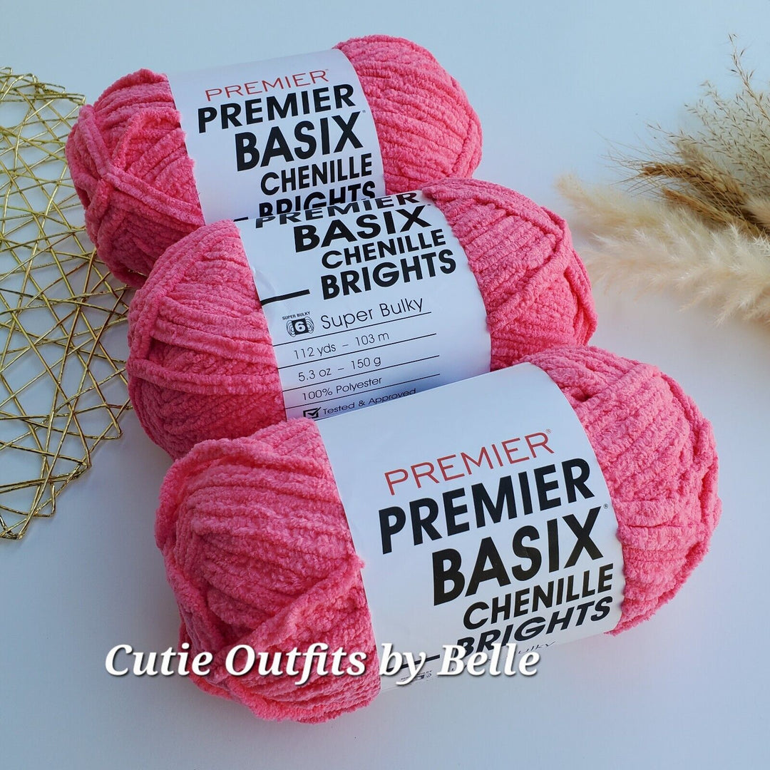 3 PACK Premier Basix Chenille BRIGHTS Yarn, Hibiscus 2126-19