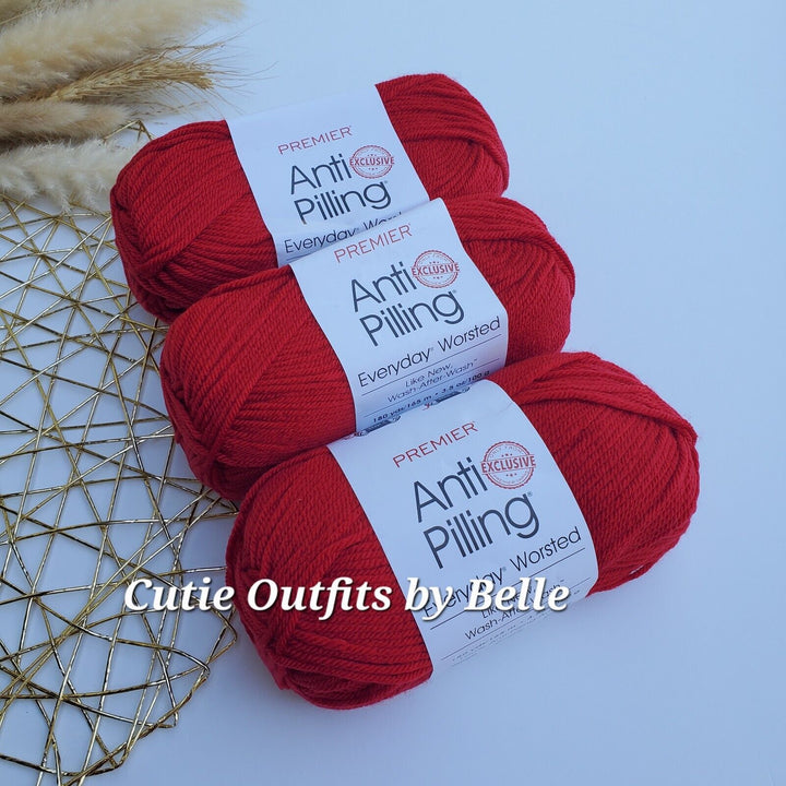 3 SKEINS Premier Anti-Pilling Everyday Worsted Yarn-Really Red