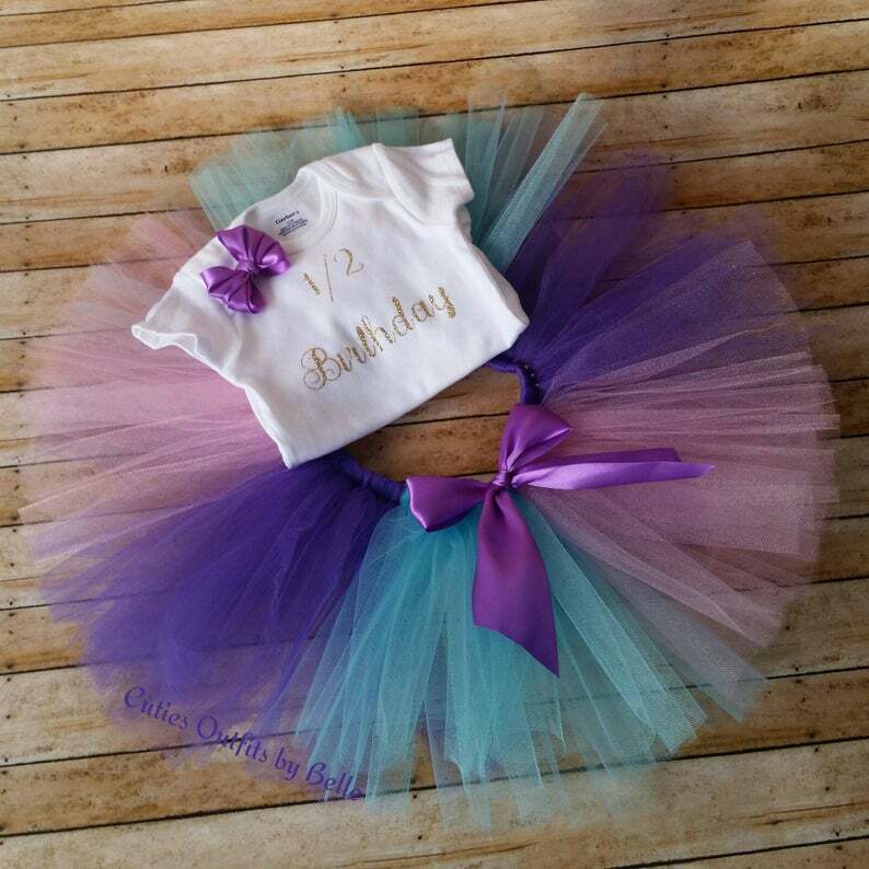 Baby Girl First 1/2 Birhtday Outfit Dress Tutu Skirt Cake Smash 12 Months Baby