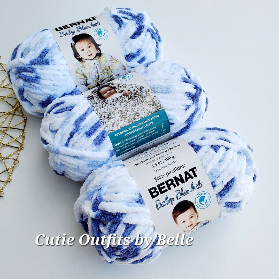 3Pack Bernat Baby Blanket Yarn, SMALL Ball 3.5oz/100g Polyester Crochet Knitting