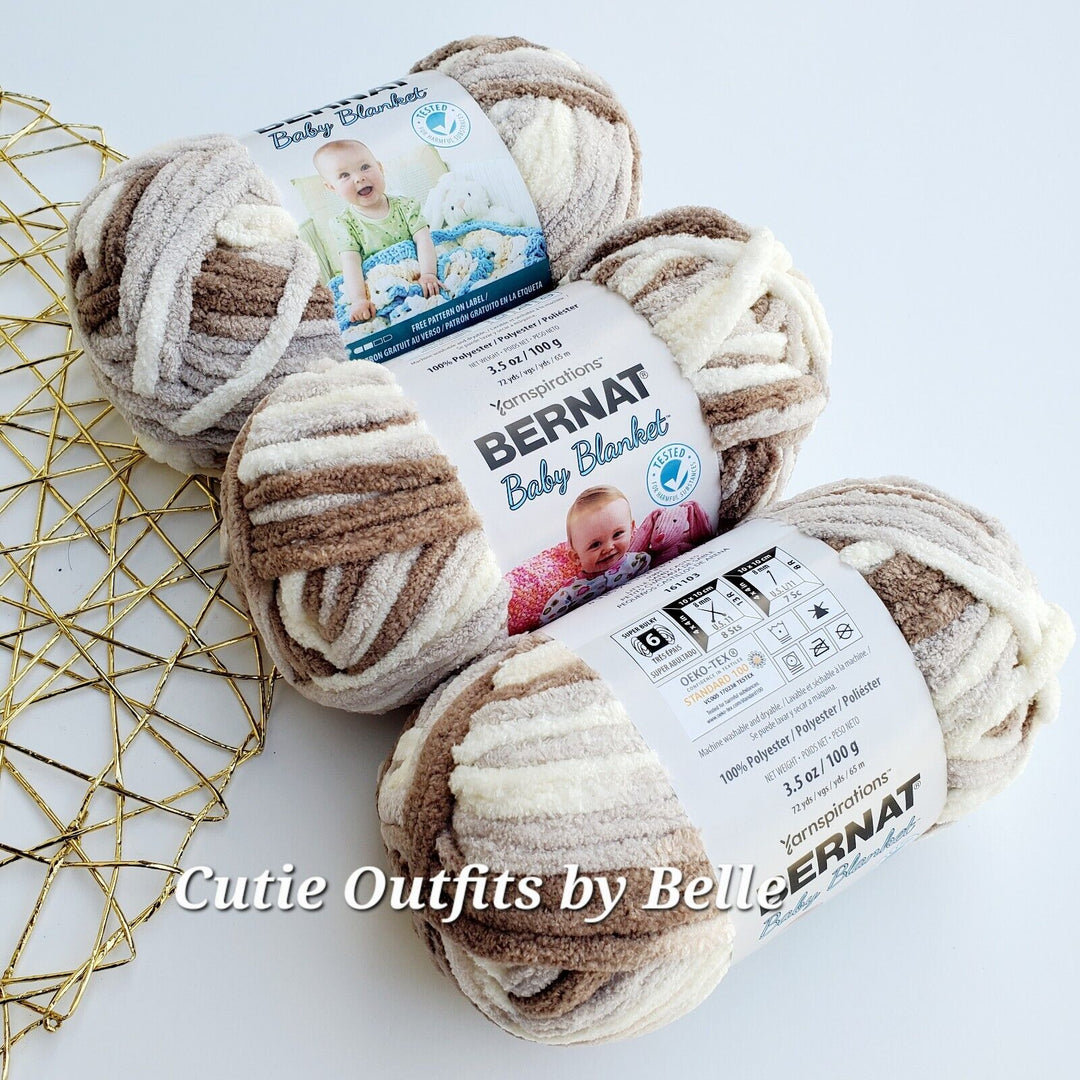 3Pack Bernat Baby Blanket Yarn, SMALL Ball 3.5oz/100g Polyester Crochet Knitting