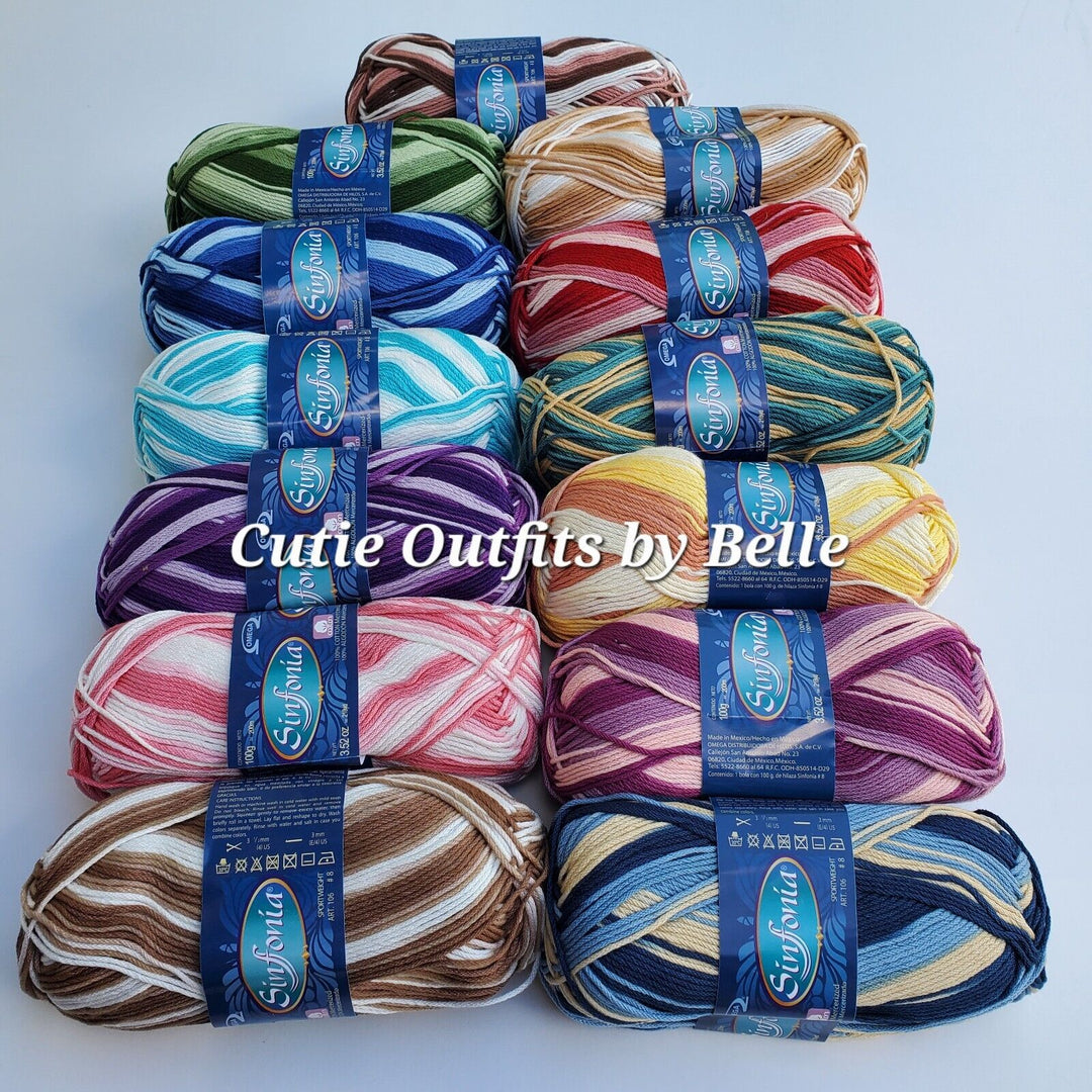 Cotton Variegated Sinfonia Yarn Mercerized Cotton Sport Weight Yarn, 1 Skein