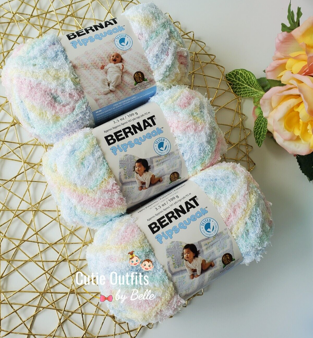 Bernat Pipsqueak Yarn, 3 SKEINS LOT Baby Baby Print, Bulky #5 Yarn