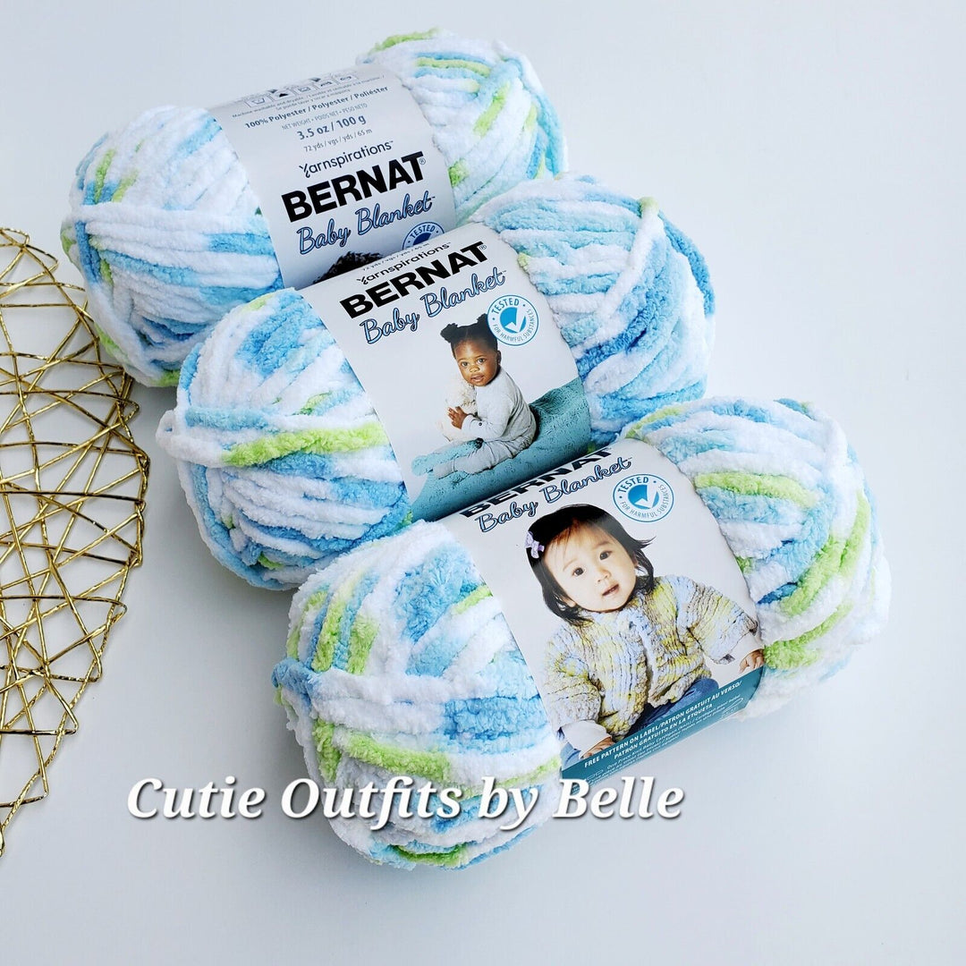 3Pack Bernat Baby Blanket Yarn, SMALL Ball 3.5oz/100g Polyester Crochet Knitting