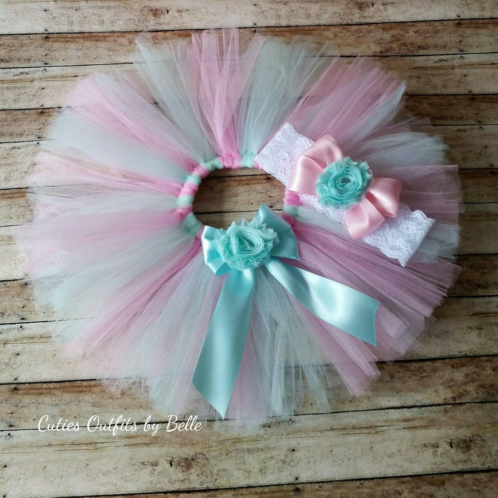 Baby Girls Tutu, Pink and Mint Tutu, Baby Tutu , Princess Tutu,  Tutu Headband 