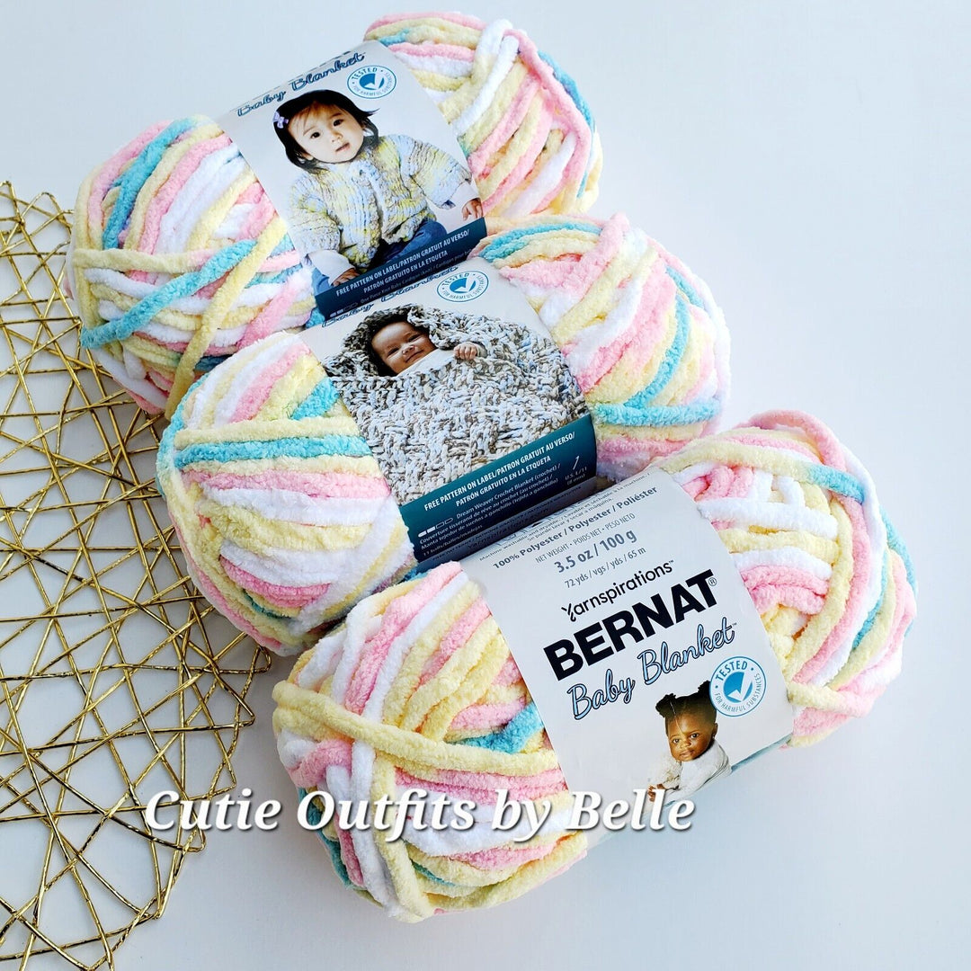 3Pack Bernat Baby Blanket Yarn, SMALL Ball 3.5oz/100g Polyester Crochet Knitting