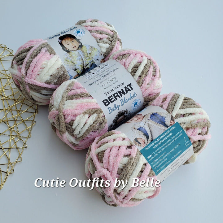 3Pack Bernat Baby Blanket Yarn, SMALL Ball 3.5oz/100g Polyester Crochet Knitting