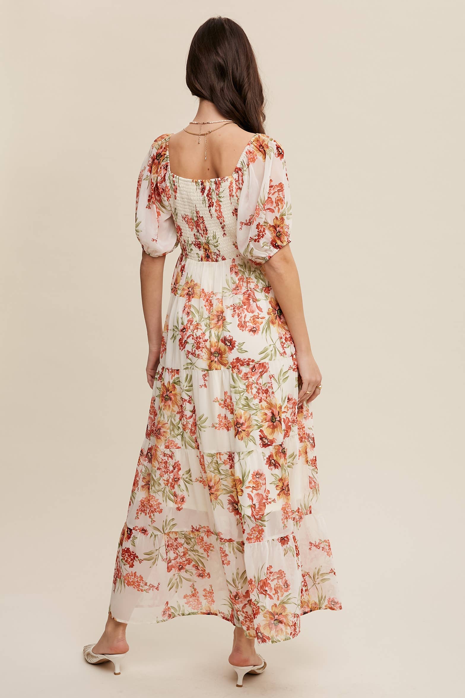 Floral Tiered Maxi Dress: Cream / M