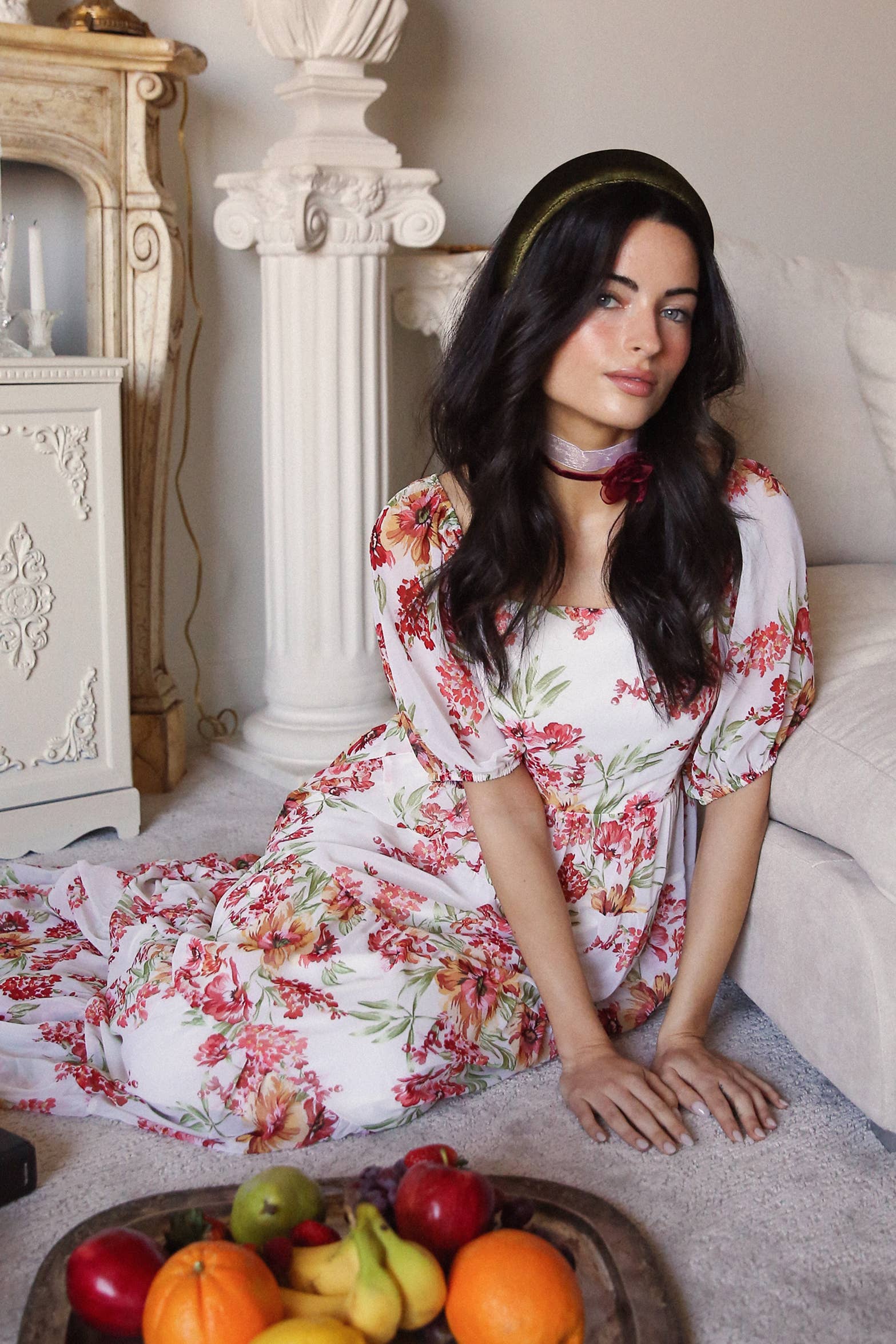 Floral Tiered Maxi Dress: Cream / L