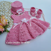 Pink Crochet Baby Dress, Hat and Booties