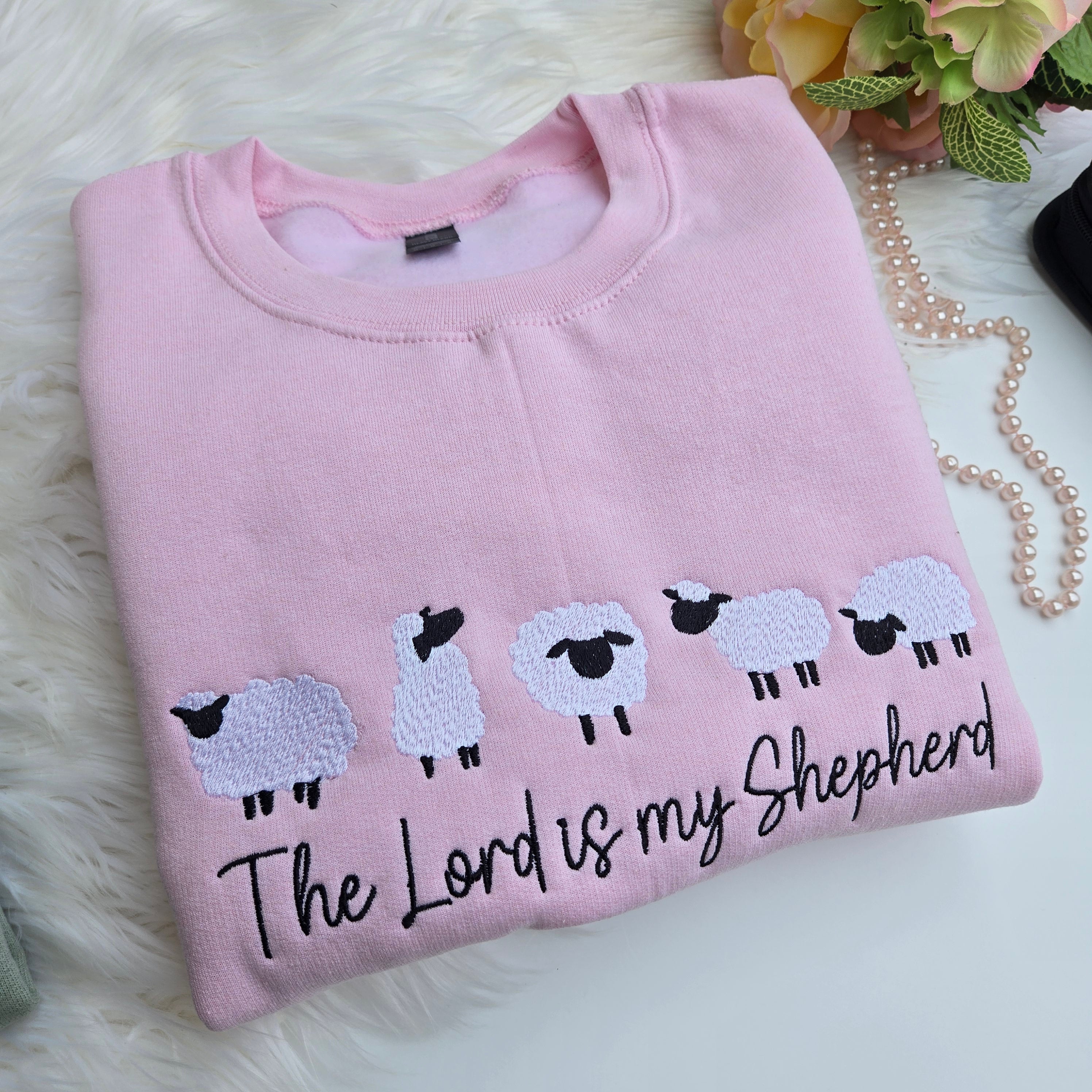 Light Pink Women Embroidered Sweatshirt,  The Lord is my Shepherd, Faith