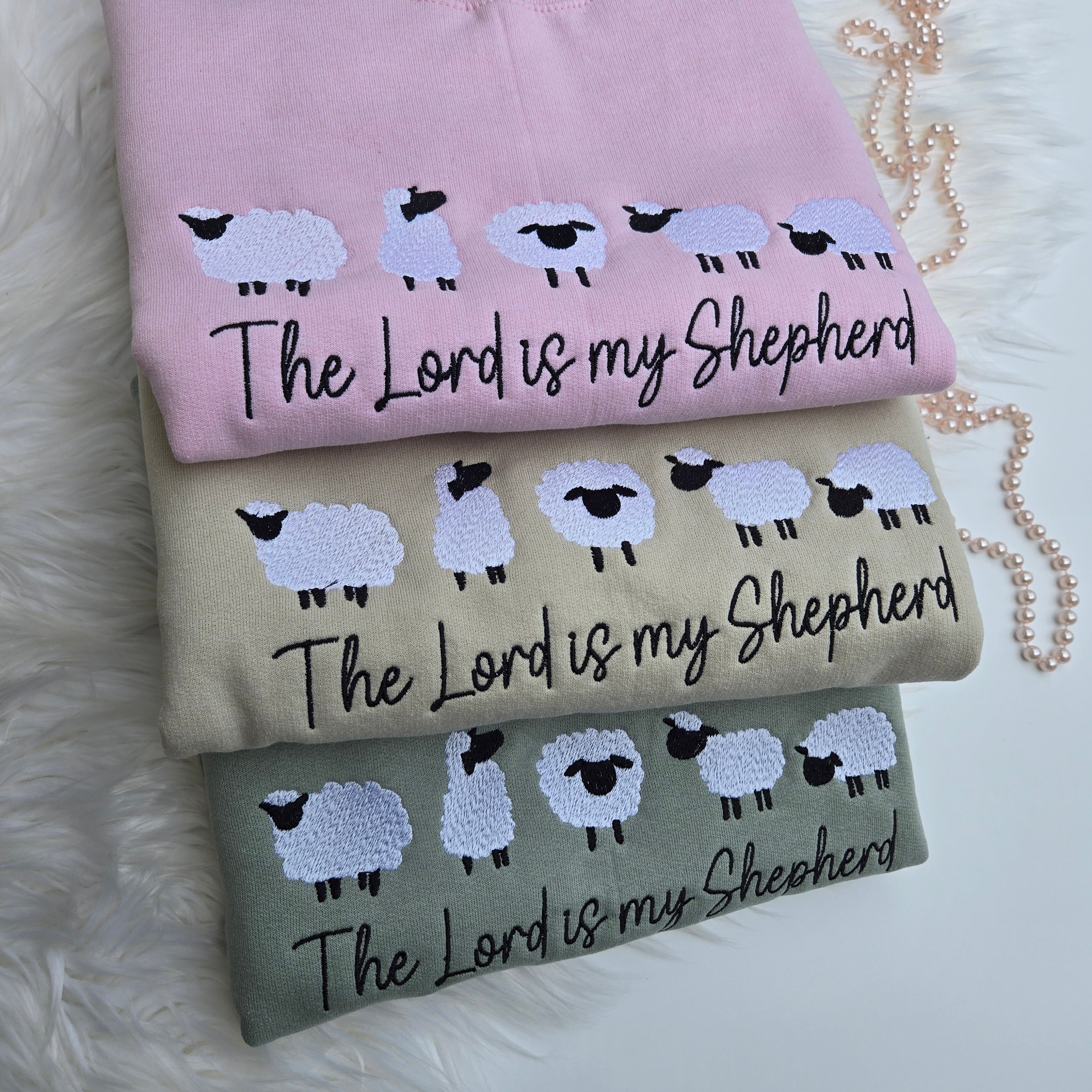 Light Pink Women Embroidered Sweatshirt,  The Lord is my Shepherd, Faith