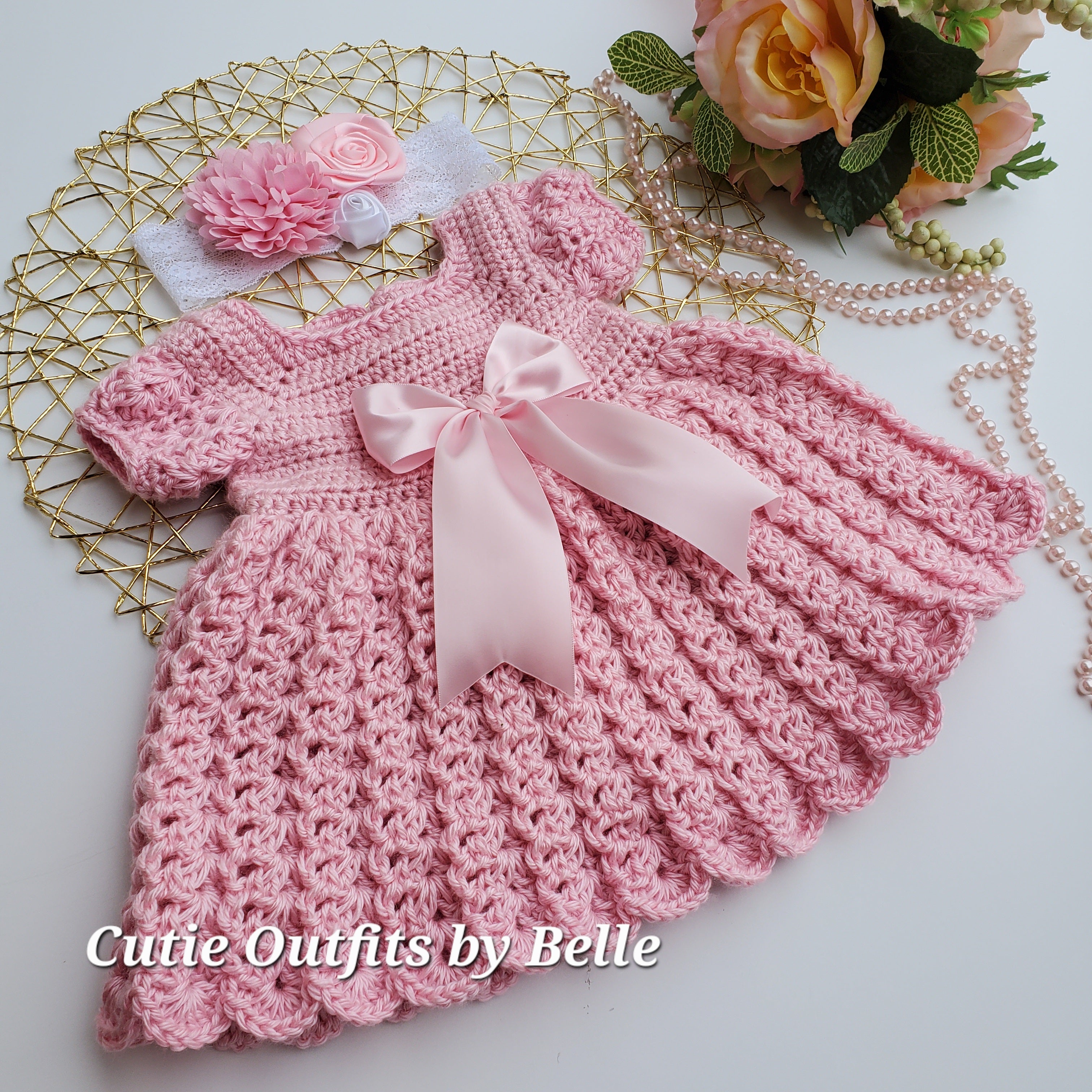 Pink Crochet Baby Dress for Baby Photo Sessions