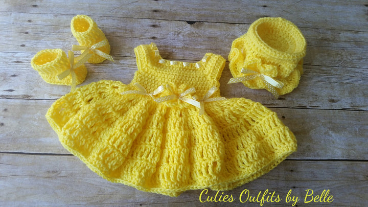 Crochet Baby Dress, Hat and Booties