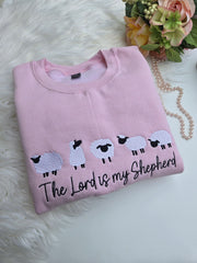 Light Pink Women Embroidered Sweatshirt,  The Lord is my Shepherd, Faith