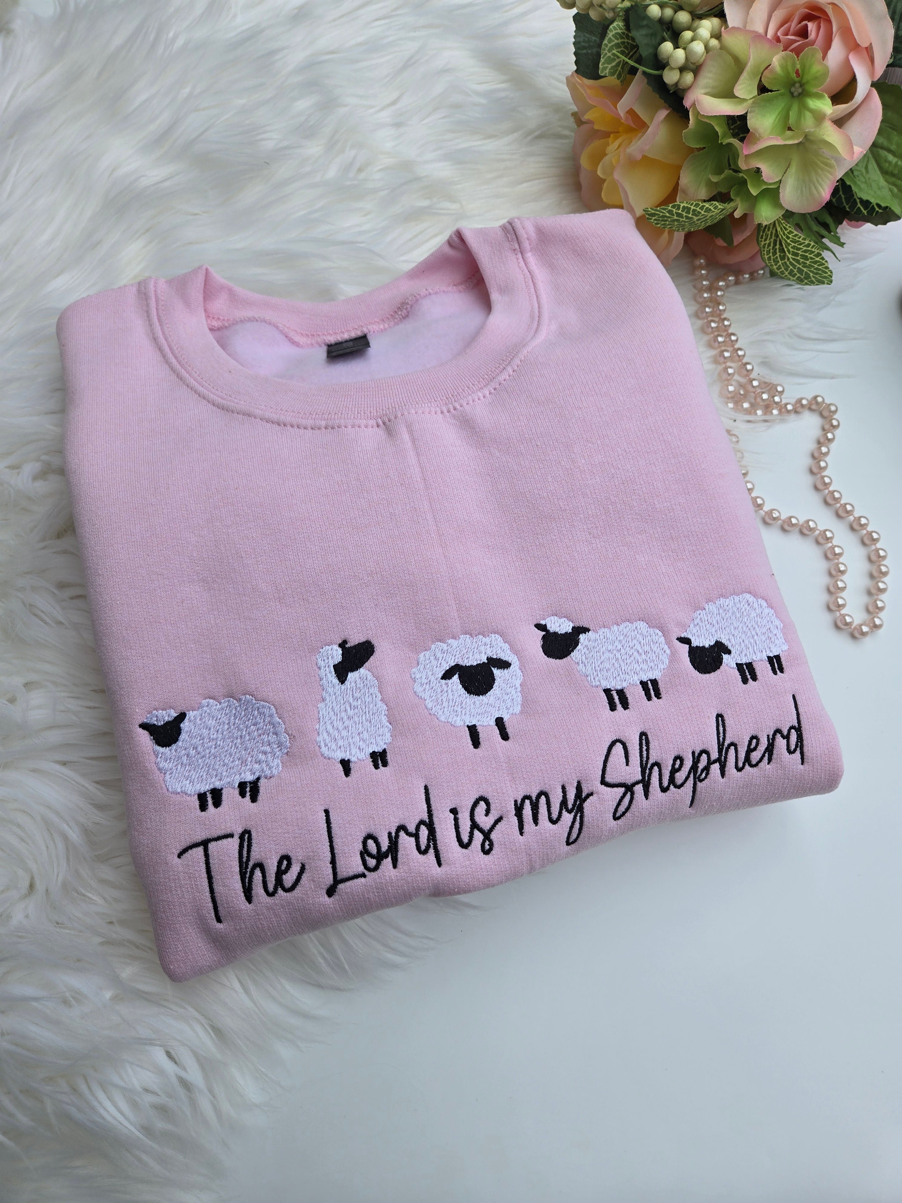 Light Pink Women Embroidered Sweatshirt,  The Lord is my Shepherd, Faith