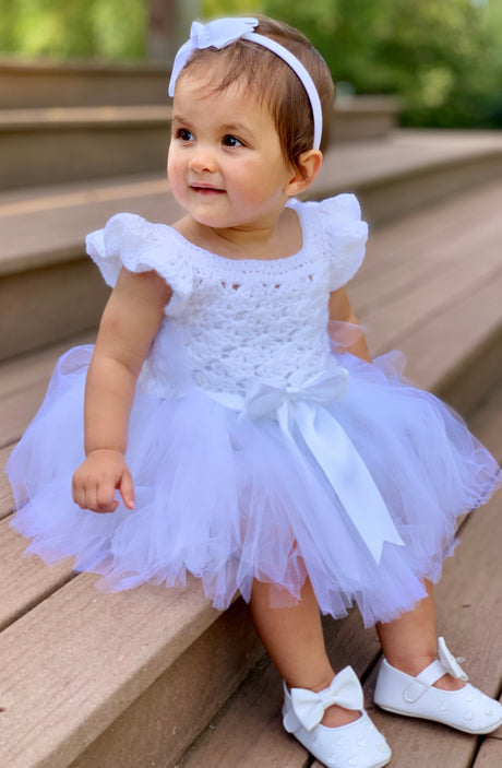 White crochet baby girl dress