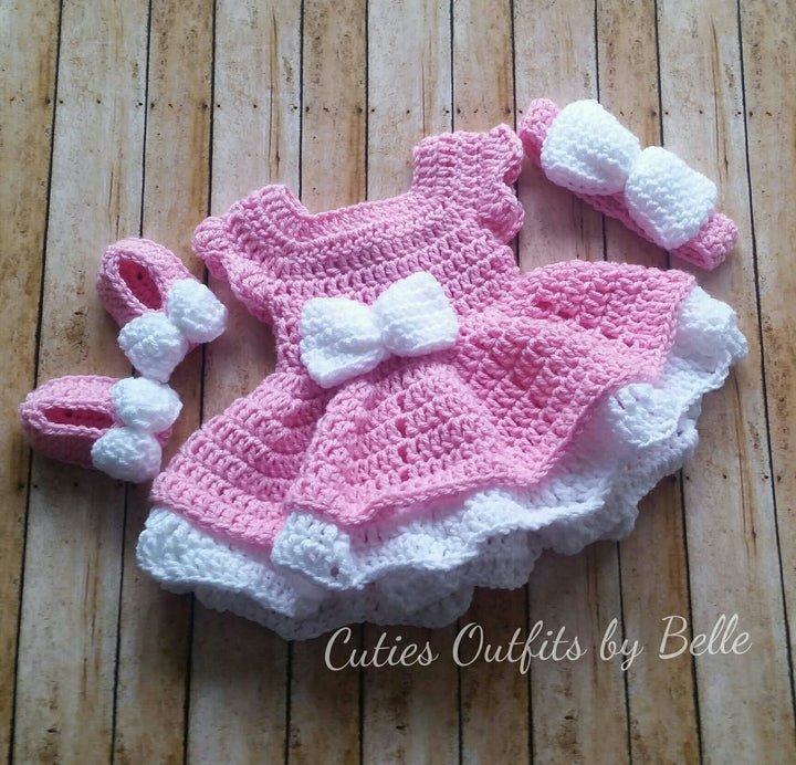 Pink Crochet Baby Dress, Crochet Dress For Babies, Baby Photo Prop Outfit