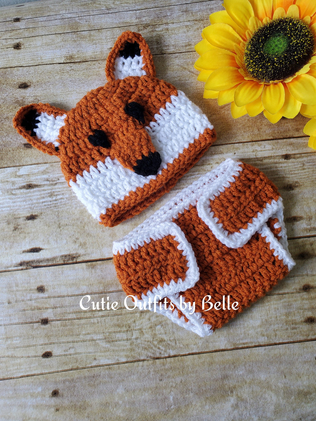 Fox Crochet Baby Outfit, Baby Girl Hat Booties, Diaper Cover, Crochet Baby Boy Photo Prop