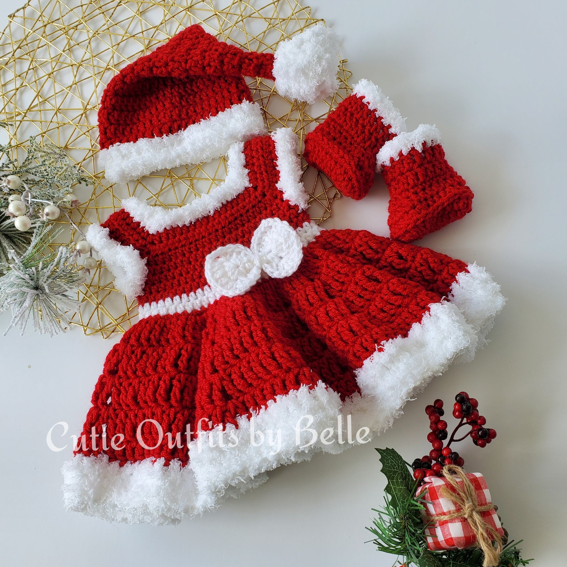 Christmas Crochet Baby Outfit, Take Home Baby Outfit, Coming Home Dres –  Cutie Outfits by Belle