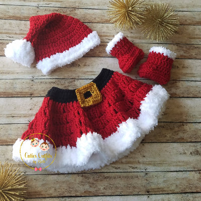 Christmas Baby Outfit, Crochet Baby Skirt, Newborn Santa Outfit