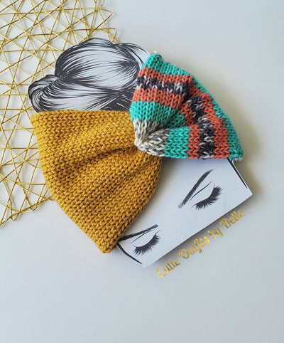Mustard Earwarmer, Fall Knitted Earwarmer,  Boho Twisted Headband, Twisted Headband for Women, Winter Twisted Ear Warmers, Knitted Turban