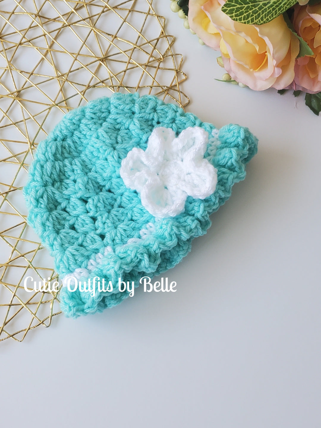 Aqua Crochet Baby Sweater and Hat, Newborn Baby Hat