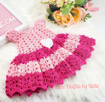 Crochet Pattern Dress, Pink Pattern Crochet Baby Girl Dress