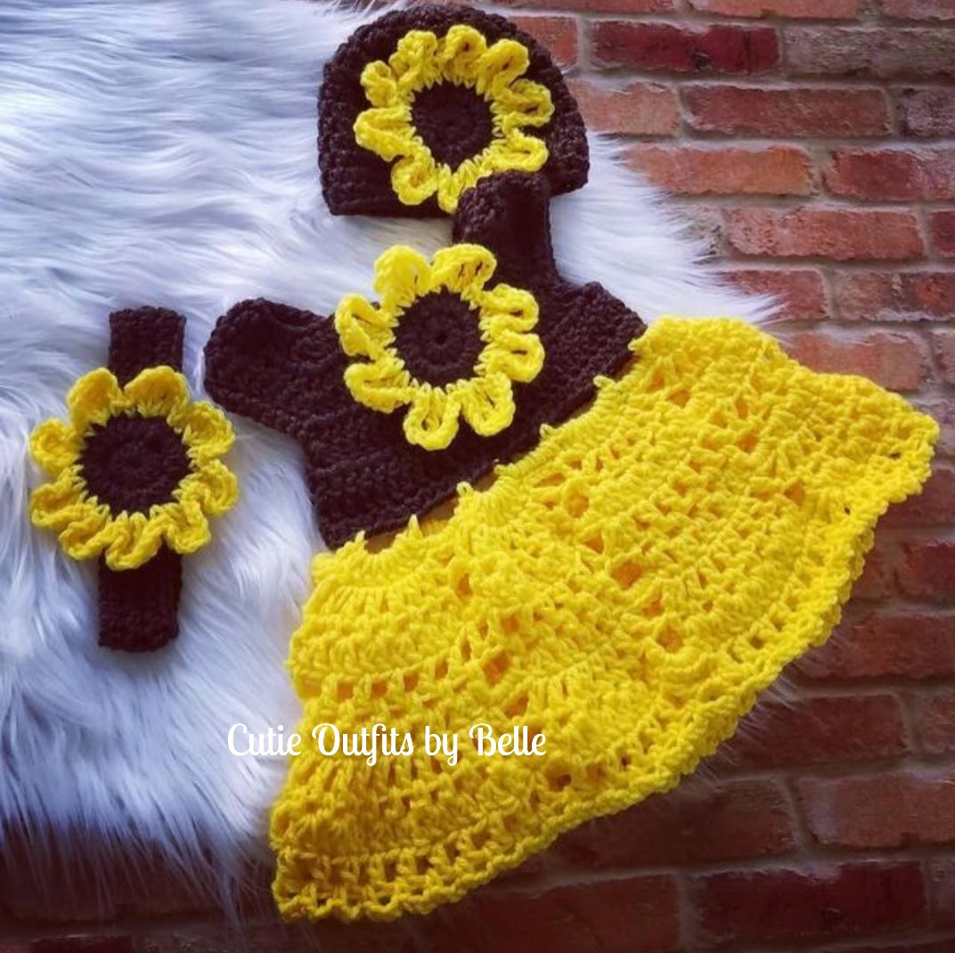 Sunflower crochet baby set