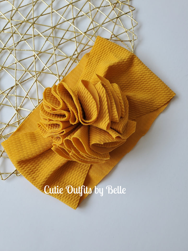 Mustard Big Flower Headwrap, Baby Girl Bow,  Baby Headband