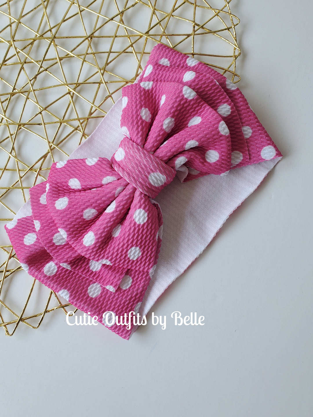 Pink Polka Dot Big Baby Bow Headwrap,  Baby Girl Bow, Pink Baby Headband